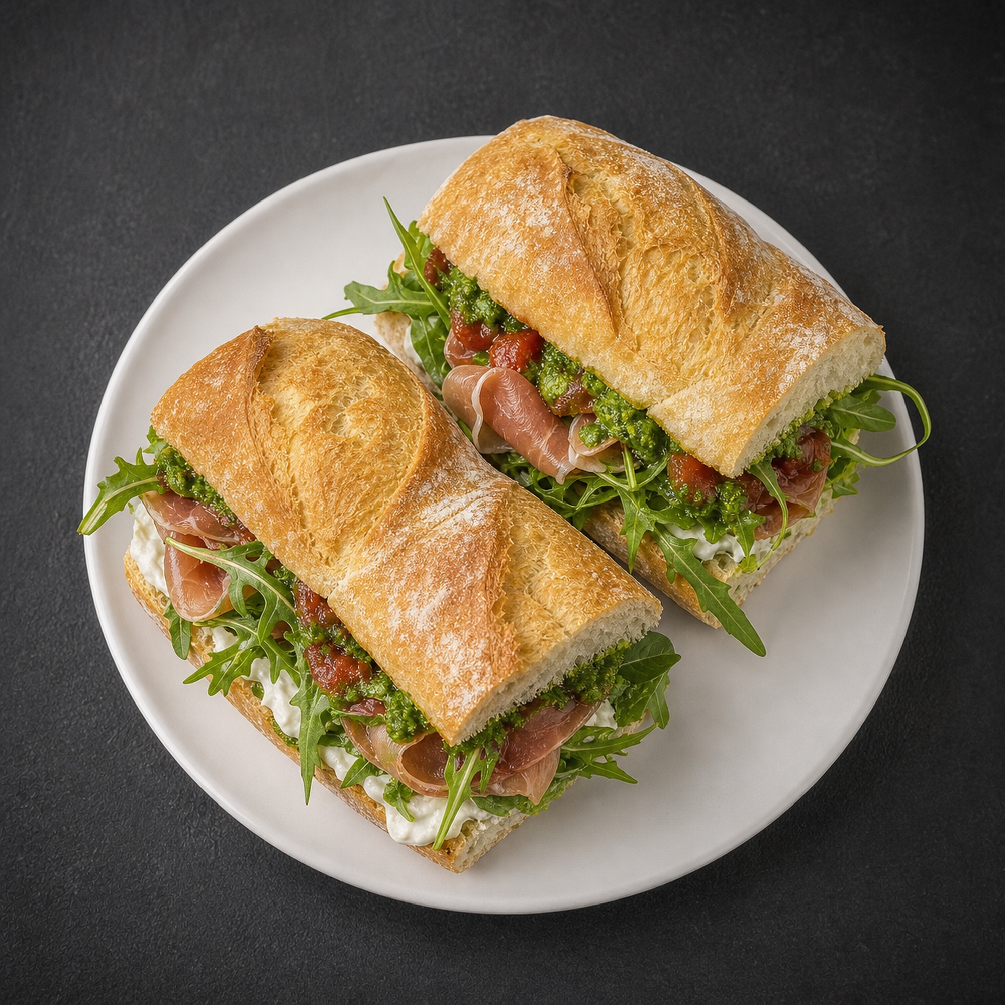 Ciabatta z burratą – widok z góry